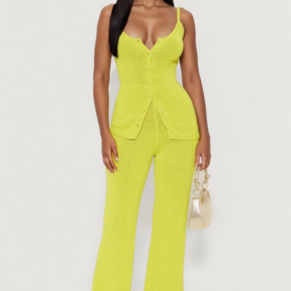 Fashion Nova Yellow Knit Wide Leg Pants & Top Set